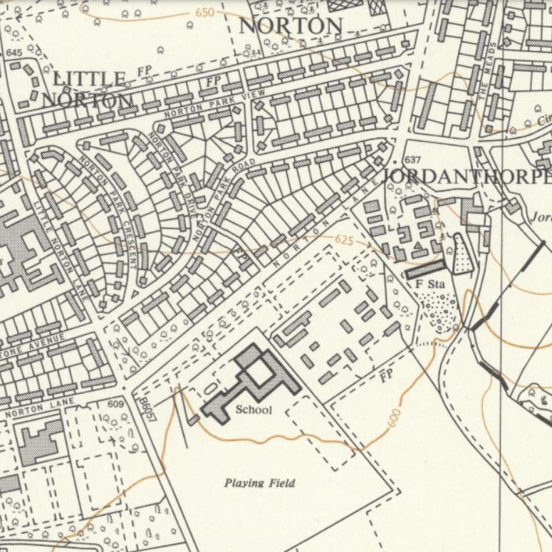 1956-61 map showing Norton Fire Station location and buildings