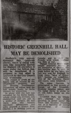JE10 Newspaper cutting re demolition of Greenhill Hall
