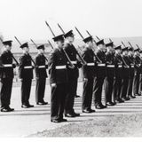 M195 Parade at RAF Station, Norton. Men lined up. 