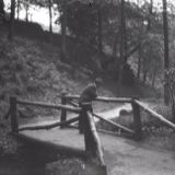 M77 Man leaning on rustic bridge, thought to be in Graves Park