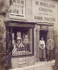 s101 Backmoor shop, Mr William Wheldon, wife Bessie, shop front & sign